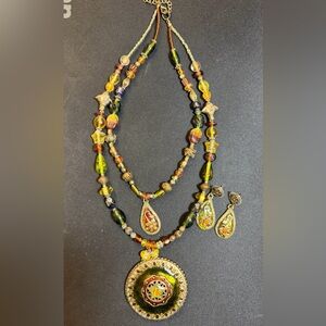 Vintage Artisan Beaded Necklace and Earring Set